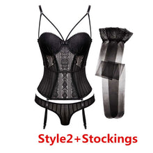 Load image into Gallery viewer, Varsbaby sexy lace thongs underwear set bow shape body vest lingerie set push up breathable bra and panty set