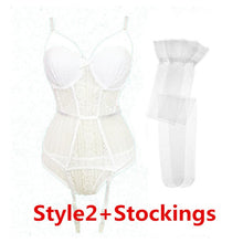 Load image into Gallery viewer, Varsbaby sexy lace thongs underwear set bow shape body vest lingerie set push up breathable bra and panty set