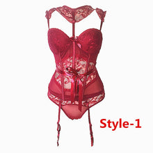 Load image into Gallery viewer, Varsbaby sexy lace thongs underwear set bow shape body vest lingerie set push up breathable bra and panty set