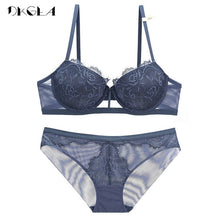 Load image into Gallery viewer, Hot Sexy Bras Women Underwear Set Cotton Thick Blue Embroidery Lingerie Set Lace B C D Cup Brassiere Comfortable Push-Up Bra set
