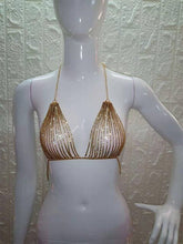 Load image into Gallery viewer, Golden Silver Sexy Nightclub Rhinestone Bra Women Push Up Lingerie Halter Bras Backless Underwear Sexy Deep V Neck Diamond Bra
