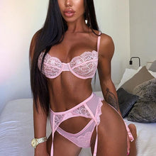 Load image into Gallery viewer, Pink Sexy Bra and Panty Set for Women Girl Lingerie Porno Intimate Clothes Push Up Lady Lace Bra Set Lolita Women Underwear 3pcs
